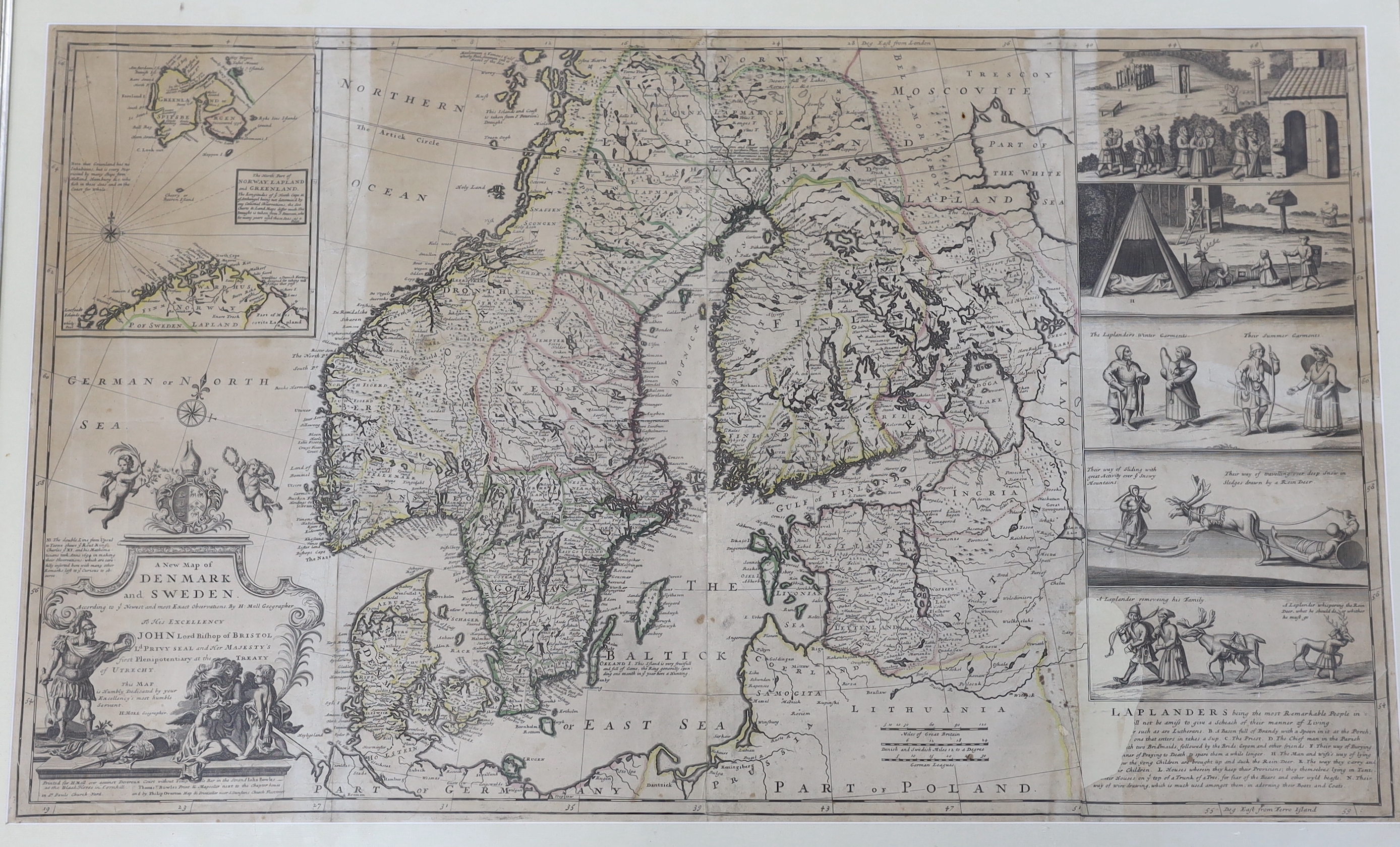 After Herman Moll, engraving, ‘New map of Denmark and Sweden’, circa 1715, 61 x 102cm